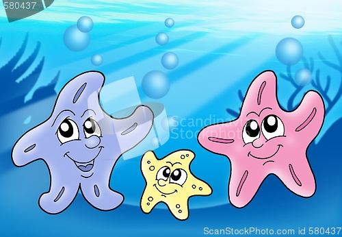 Image of Starfish family playing with bubbles