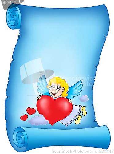 Image of Valentine blue letter with flying cupid