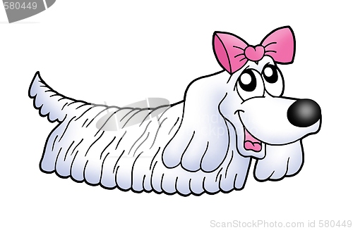 Image of Small dog with ribbon