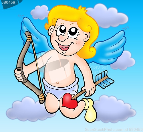 Image of Small flying cupid with bow