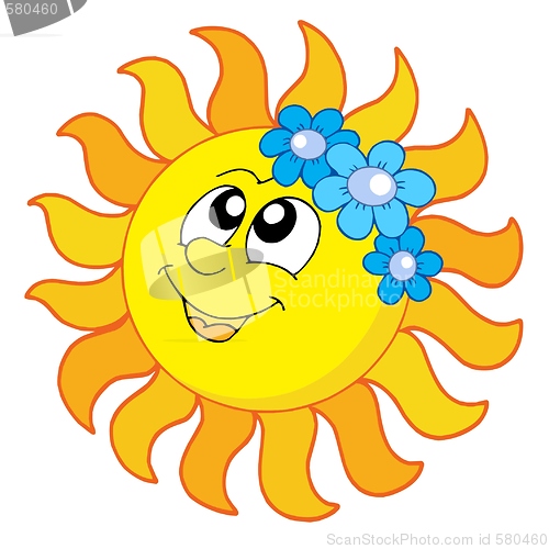 Image of Smiling Sun with flowers