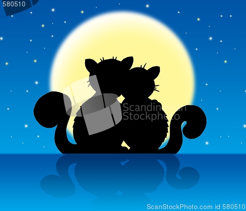 Image of Two cats in moonlight
