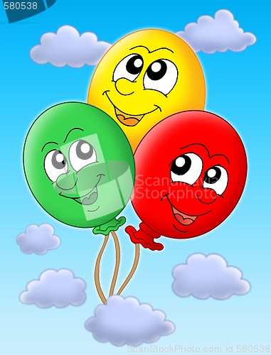 Image of Three balloons on blue sky