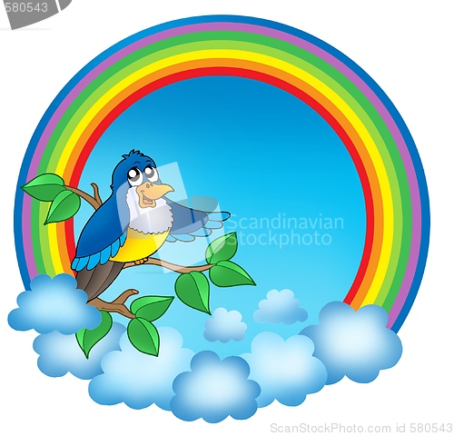 Image of Rainbow circle with cute bird