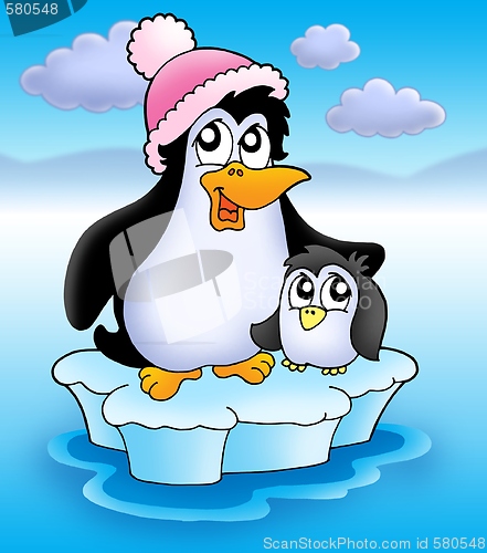 Image of Two penguins on iceberg