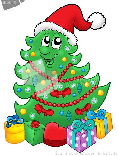 Image of Santa xmas tree with gifts