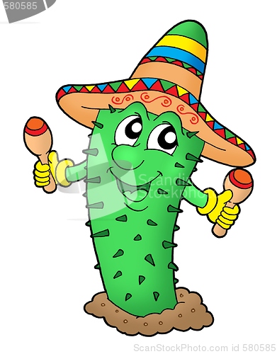 Image of Mexican cactus with somrero