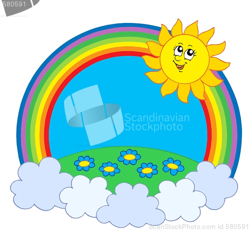 Image of Sun and meadow in rainbow