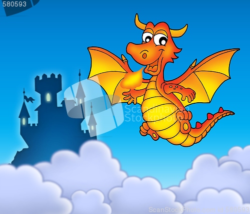 Image of Red dragon with castle
