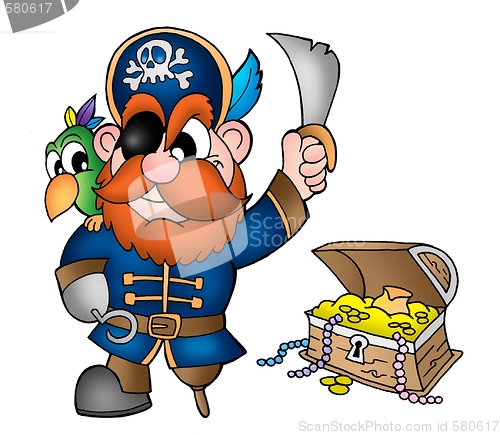 Image of Pirate with treasure chest