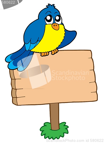 Image of Wooden sign with sitting bird