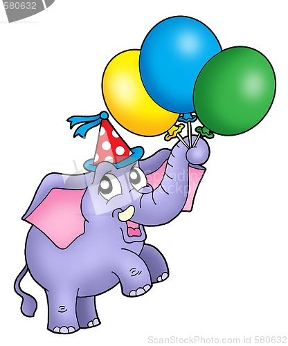 Image of Small elephant with balloons