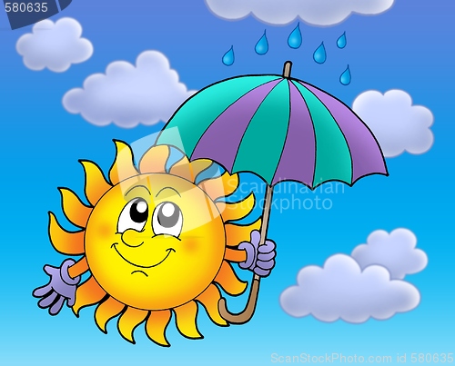 Image of Sun with umbrela on cloudy sky