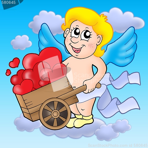 Image of Smiling cupid with wheelbarrow