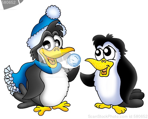 Image of Two penguins with snowball