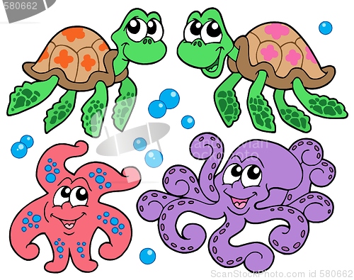 Image of Various cute sea animals collection