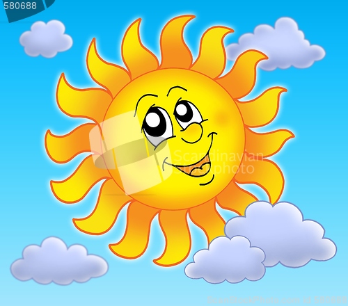 Image of Smiling Sun on blue sky