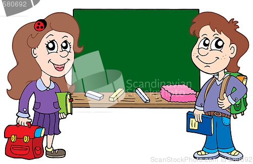 Image of Two pupils with blackboard
