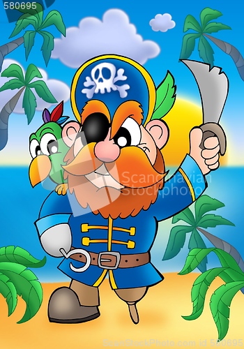 Image of Red hair pirate with parrot