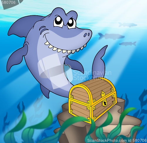 Image of Shark with treasure chest