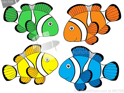 Image of Various color clownfishes 1