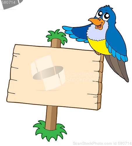 Image of Wooden sign with blue bird