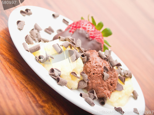 Image of Delicious icecream dessert on white plate