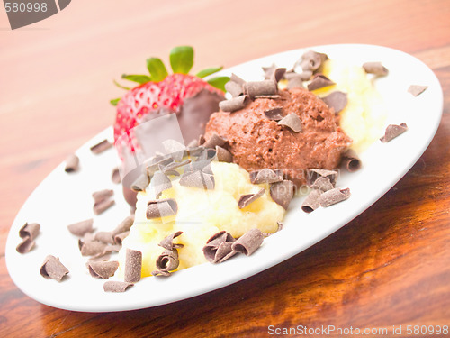 Image of Delicious icecream dessert on white plate