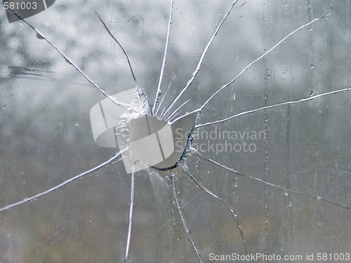 Image of Big hole in cracked glass