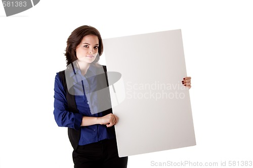 Image of Young business woman with white board