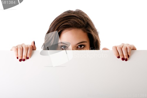 Image of Young business woman with white board