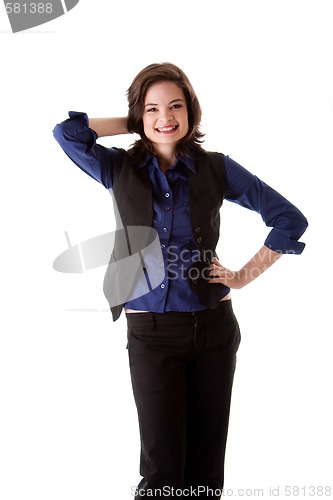 Image of Young business woman standing smiling