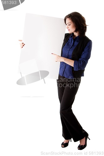 Image of Young business woman with white board