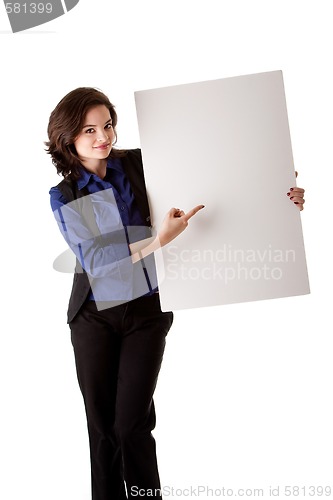 Image of Young business woman with white board