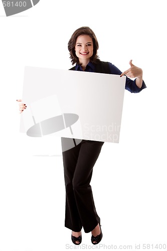 Image of Young business woman with white board