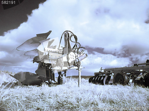 Image of Plough machines  on field