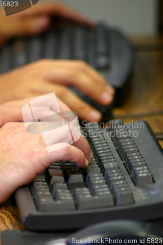 Image of Close-up shot of hands on a keyboard.