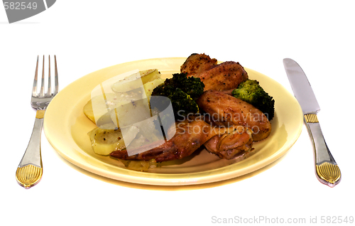 Image of Fried potato and chicken on plate