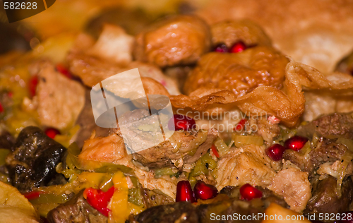 Image of Caucasian fried meat with vegetables