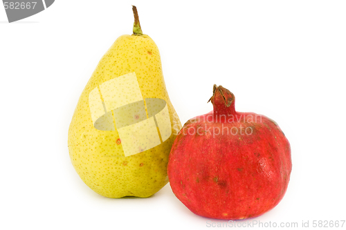 Image of Pear and pomegranate isolated on white background