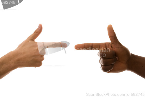 Image of multiracial hands pointing