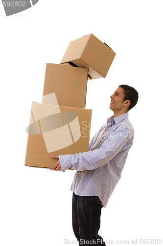 Image of holding a stack of parcels