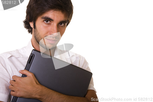 Image of men holding a laptop