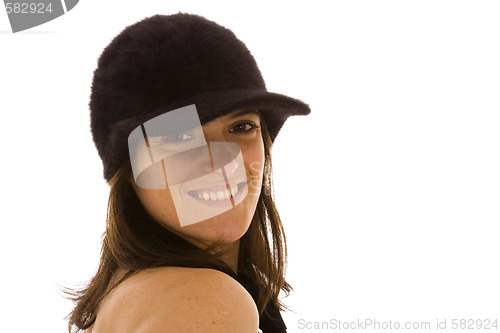 Image of beautiful woman with a black hat