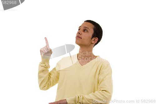 Image of Men pointing to the copy space