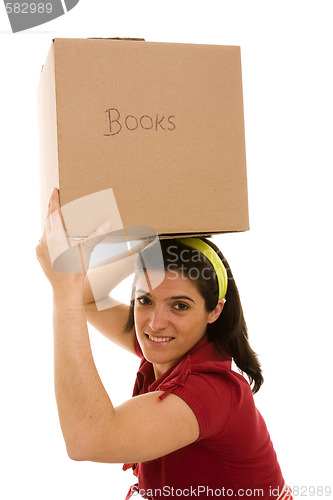 Image of woman with a box over her head