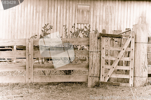 Image of old tired rural farm gate
