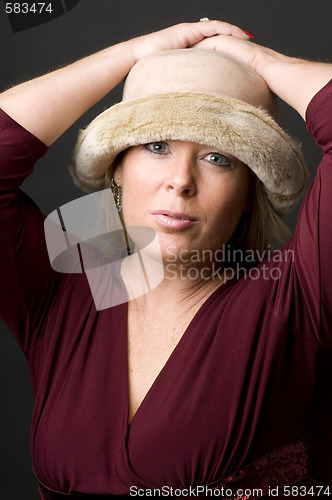 Image of pretty middle age woman happy expression