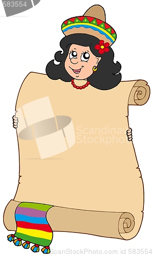 Image of Cute Mexican girl holding scroll