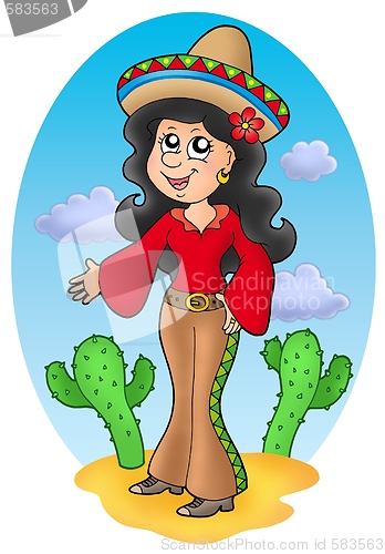 Image of Cute Mexican girl in desert